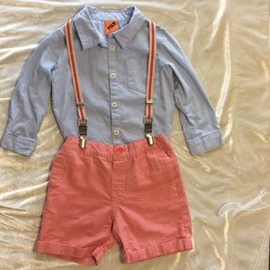 Adorable little boy shorts LS shirt suspenders set